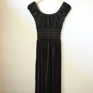 Boston Proper Velvet Dress Dark Green Elastic Waist Ruffle Hem Women Size Small